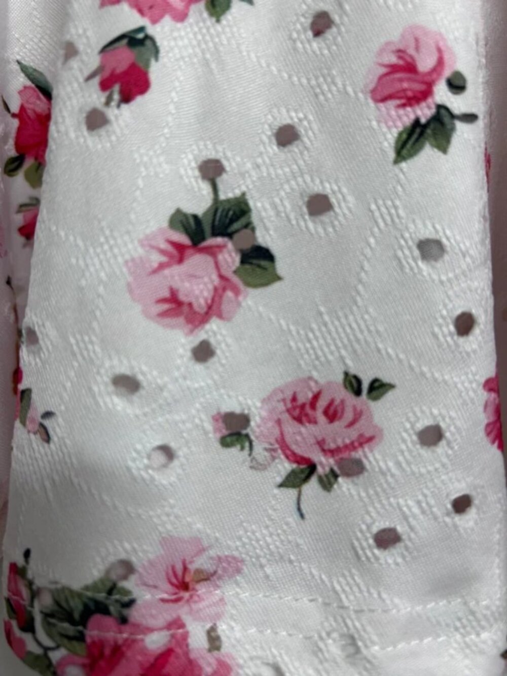 White Floral Eyelet Ruffle Cap Sleeve Peplum Top - Picture 5 of 5